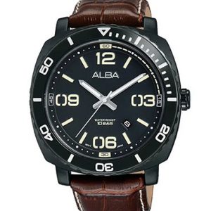 Alba AG8H95X Men's Leather Quartz  Analog Wrist Watch     Warranty from Elaraby Group