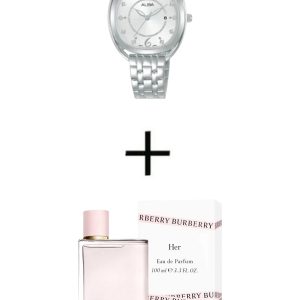 ALBA  ladies's Active hand Watch Stalinless steen strap AH7BH5X + Gift BURBERRY Her Eau De Parfum 100ml
