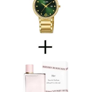 ALBA  ladies's Active hand Watch Stalinless steen strap AH7BK0X + Gift BURBERRY Her Eau De Parfum 100ml