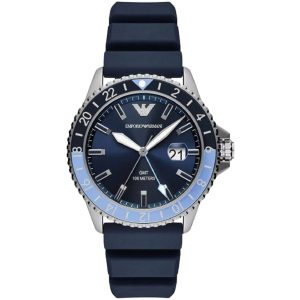 Emporio Armani AR11592 Men's Enamel Dial Silicone Strap Watch, Silver/Blue